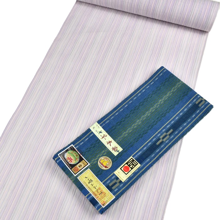 八重山ミンサー 半幅帯 藍 緑 グラデーション 草木染｜石垣市織物事業